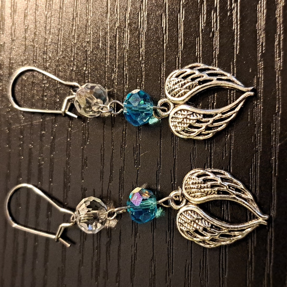 Crystal "Guardian Angel" Wings Dangle Earrings with Stainless Steel Hooks
